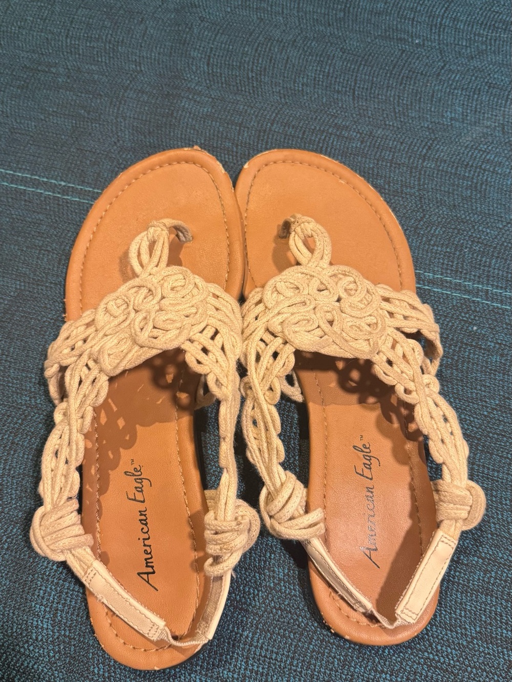 American Eagle Outfitters Beige Braided Crochet Sandals for Women size 6 1/2